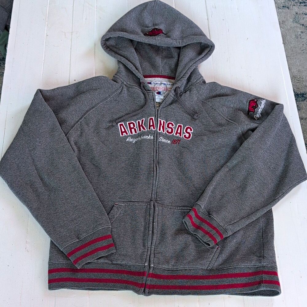 Vintage Style Champion Arkansas Razorbacks Zip Up Sweatshirt Embroidered 2XL